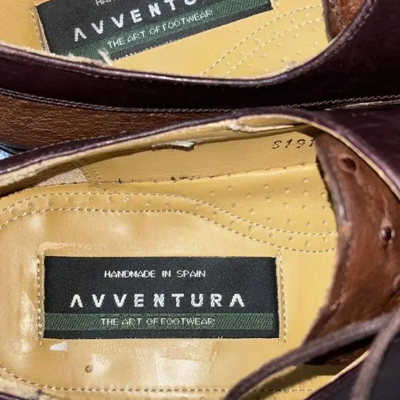 Vero Cuoio Genuine Ostrich Made In Spain Men's 10.5M Brown Lace Up Oxford Shoes‎